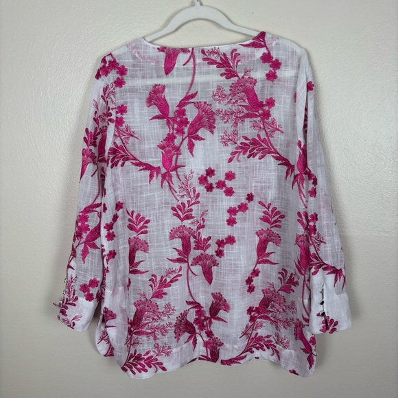 Soft Surroundings Top Women’s Sz M Etienne Tunic White And Pink Embroidered - Picture 5 of 7